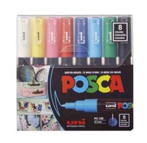 MARCADOR PINTURA UNI POSCA 0.7 mm  x 8 COLORES
