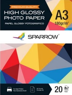 PAPEL FOTOGRÁFICO SPARROW A3 180 grs SIMPLE FAZ x 20 h