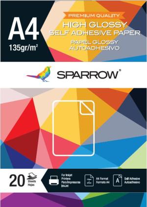 PAPEL FOTOGRÁFICO SPARROW A4 135 grs AUTOADHESIVO x 20 h